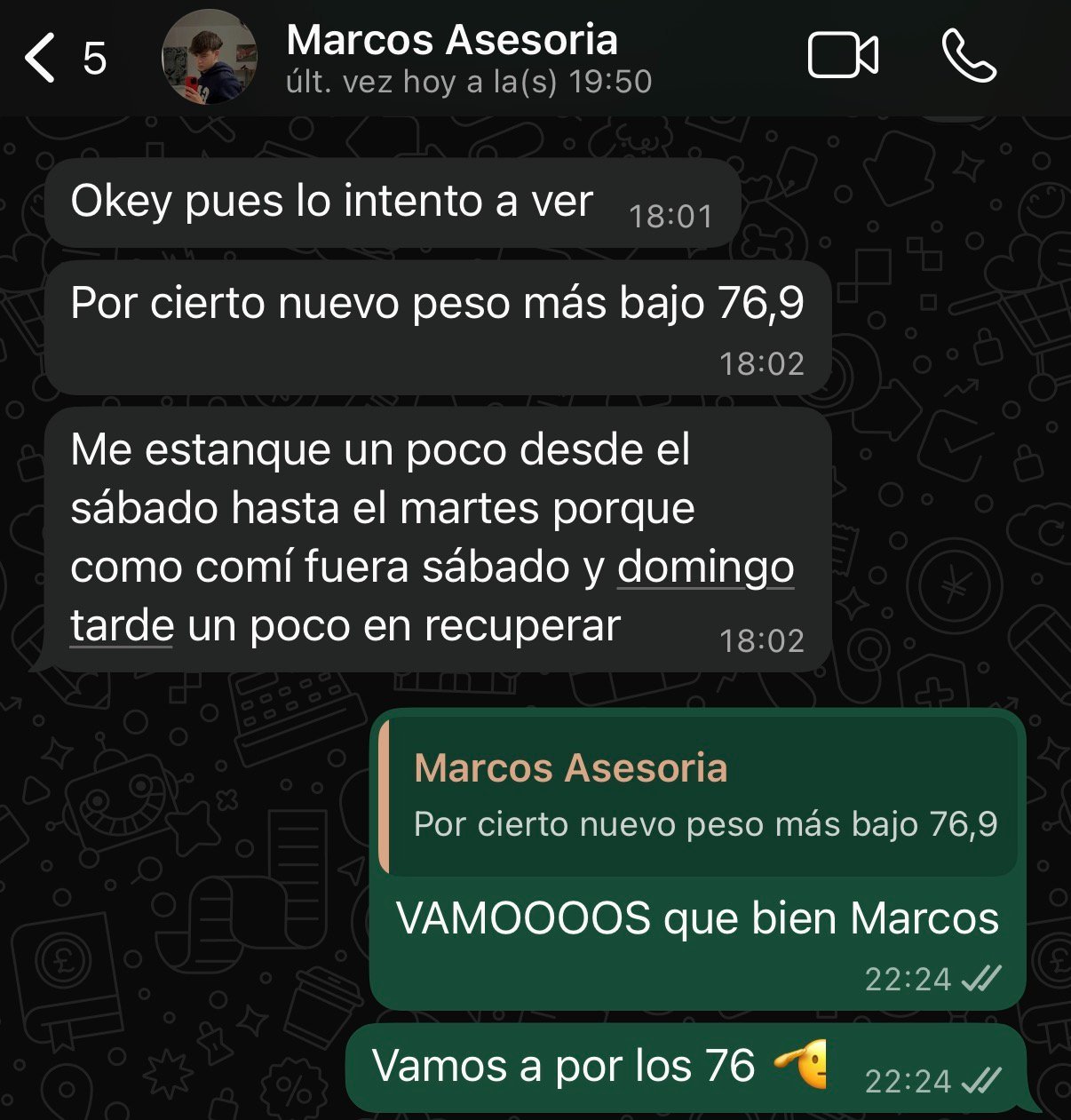 Cliente Marcos · progresando en peso