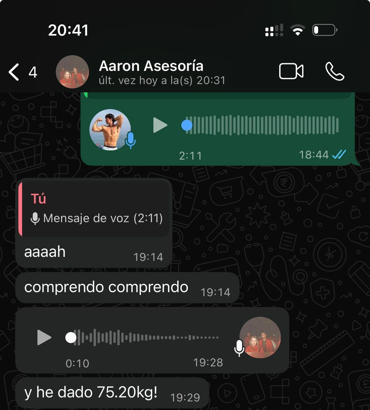 Cliente Aaron · audios + 75.20kg