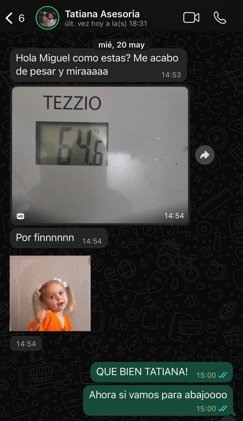 Clienta Tatiana · nuevo peso 54.6kg
